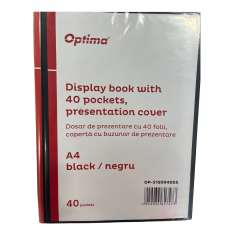 Dosar de prezentare, Dosar de prezentare personalizabil, A4, cu 40 folii, coperta rigida, Optima - negru - vectordirect.ro