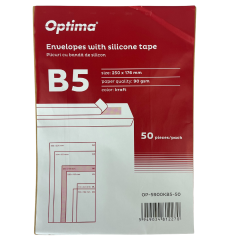 Plicuri, Plic B5 (250x176mm), lipire siliconica, 50 buc/set, Optima - kraft - vectordirect.ro