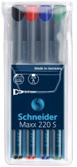 Markere, Universal permanent marker SCHNEIDER Maxx 220 S, varf 0.4mm, 4 culori/set - (N, R, A, V) - vectordirect.ro