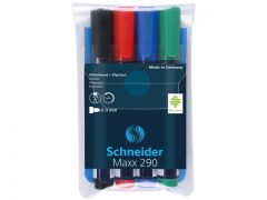Accesorii table magnetice, Marker SCHNEIDER Maxx 290, pentru tabla de scris+flipchart, varf rotund 2-3mm, 4 cul/set - (N,R,A,V) - vectordirect.ro