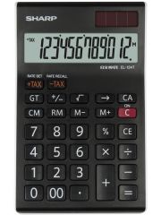 Clipboard, Calculator de birou, 12 digits, 152 x 96 x 12 mm, dual power, SHARP EL-124TWH - negru/alb - vectordirect.ro