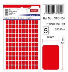 Etichete autoadezive color, Etichete autoadezive color,  8 x 12 mm, 550 buc/set, TANEX - rosu fluorescent - vectordirect.ro