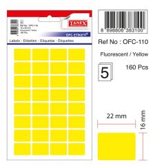 Etichete autoadezive color, Etichete autoadezive color, 16 x 22 mm, 160 buc/set, TANEX - galben fluorescent - vectordirect.ro