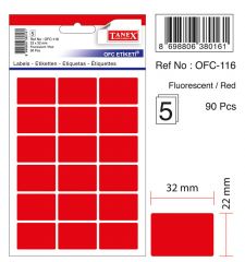Etichete autocolante, Etichete autoadezive color, 22 x 32 mm, 90 buc/set, TANEX - rosu fluorescent - vectordirect.ro