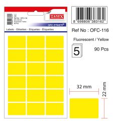 Etichete autoadezive color, Etichete autoadezive color, 22 x 32 mm, 90 buc/set, TANEX - galben fluorescent - vectordirect.ro