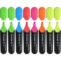 Cutii arhivare, alonje, Textmarker SCHNEIDER Job, varf lat, 8 culori/set - (2xG, O, V, R, A, R, Vi) - vectordirect.ro