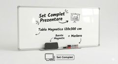 Optima, Set Complet Prezentare: Tabla magnetica 120x300 cm, alba cu rama din aluminiu Optima+ burete magnetic+ markere tabla magnetica - vectordirect.ro