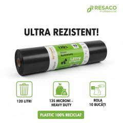 Saci menajeri, Saci Gunoi RESACO PROFESSIONAL 120L, 135 Microni - ULTRA REZISTENTI, Plastic Reciclat - vectordirect.ro
