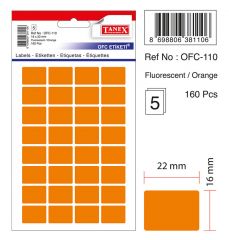Etichete autoadezive color, Etichete autoadezive color, 16 x 22 mm, 160 buc/set, TANEX - orange fluorescent - vectordirect.ro