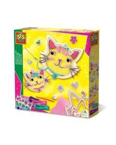 Set creativ de broderie pe tull pentru copii cu pisici