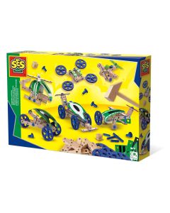 Set pentru copii de constructie vehicule din lemn (50 piese)