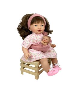 Papusa Nines D'Onil, Nines, cu parul saten, cu bebelus, cu miros de vanilie, 40 cm
