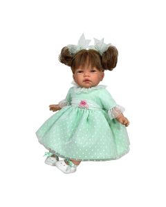 Papusa Nines D'Onil, Celia, cu parul saten, cu rochie menta plumeti, cu miros de vanilie, 45 cm