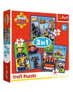 PUZZLE TREFL 3IN1 POMPIERUL SAM O ZI DIN VIATA POMPIERILOR