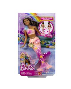 BARBIE PAPUSA SIRENA FLOAREA MAGICA CU PAR BRUNET SI COADA ROZ