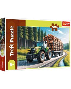 PUZZLE TREFL 100 TRACTOR FORESTIER CU LEMNE