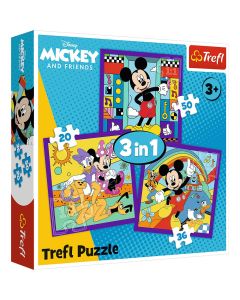 PUZZLE TREFL 3IN1 MICKEY MOUSE SI PRIETENII MICKEY SI ECHIPA LUI VESELA