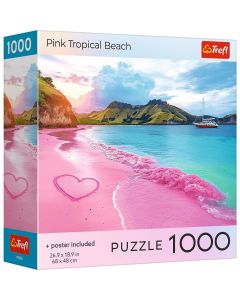 PUZZLE TREFL 1000 COLECTIA SUA PLAJA TROPICALA ROZ POSTER INCLUS