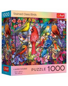 PUZZLE TREFL 1000 PASARI DIN VITRALIU CU POSTER INCLUS