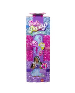 BARBIE SET PARTY UNBOXED REVEAL PAPUSA BARBIE VIOLET CU 10 ACCESORII SURPRIZA