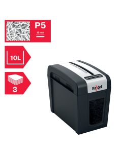 Distrugator documente manual REXEL SECURE MC3 Slim, P5, micro-cut (particule), 3 coli, 10l, negru-ar