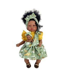 Papusa Nines D'Onil, Maria Afro, cu bebelus, cu miros de vanilie, 45 cm