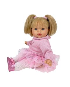 Papusa Nines D'Onil, Tita, cu parul blond, cu fusta plumeti roz, cu miros de vanilie, 45 cm
