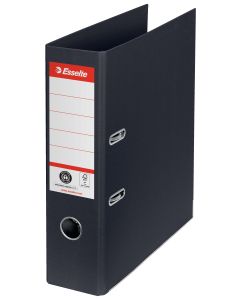 Biblioraft Esselte No.1 Power Recycled, carton, 100% reciclat, reciclabil, certificare FSC, A4, 75 mm, negru