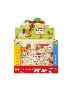 Puzzle din lemn pentru copii cu animale de la ferma