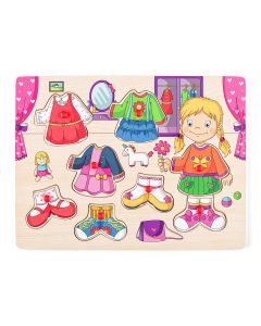 Puzzle din lemn cu butoni - Imbraca-o pe Carolina