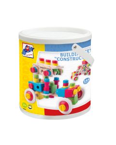 Jucarie din lemn - Set de constructie la galeata (144 piese)