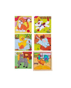 Puzzle din lemn cuburi - Animale de la ferma 2 x 2