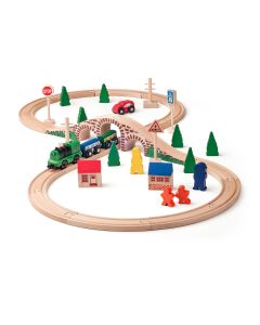 Jucarie din lemn - Tren cu cale ferata in forma de 8 si locomotiva cu baterie