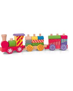 Jucarie din lemn - Tren cu cuburi mici imprimate de stivuit