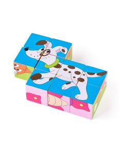 Puzzle din lemn cuburi - Animale colorate