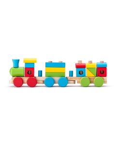Jucarie din lemn - Tren cu cuburi de stivuit