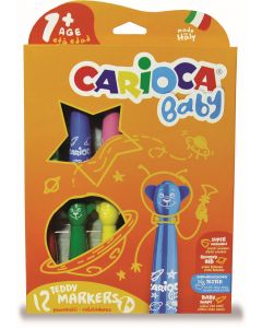 Carioca super lavabila, varf rotunjit special, 12 culori/cutie, CARIOCA Baby Teddy 1+