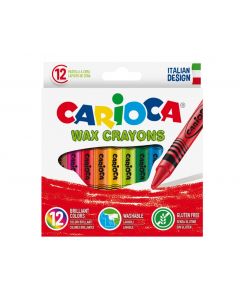 Creioane cerate, rotunde, lavabile, D- 8mm, 12 culori/cutie, CARIOCA Wax Crayons