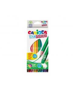 Creioane colorate CARIOCA Tita Erasable, hexagonale, flexibile, erasable, 12 culori/cutie, cu guma