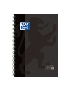 Caiet cu spirala, OXFORD Europeanbook 1, A4+, 80 file-90g/mp, hardcover negru, Scribzee-mate