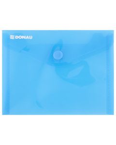Mapa PP protectie documente A6 landscape, inchidere cu capsa, 10/set, DONAU - albastru transparent