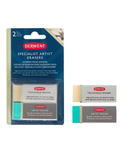 Radiera Derwent Professional, 2 buc/set, crem pentru desen tehnic si albastra pentru creioane soft