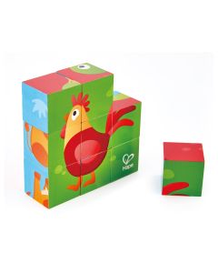Puzzle din lemn cuburi - Animale de la ferma 3 x 3