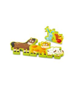 Puzzle din lemn pentru copii cu numere si animale de la ferma