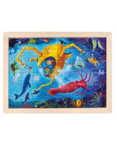 Puzzle din lemn 2 in 1 - Salvarea Oceanului (50 piese), cu fata dubla si activitate colorare