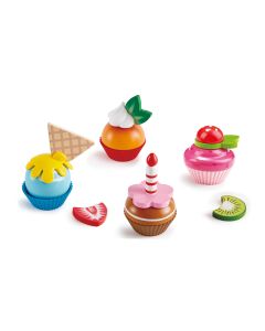 Jucarie din lemn - Prajituri cupcake (18 piese)