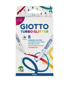 Carioca cu sclipici, 8 culori/cutie,  GIOTTO Turbo Glitter - culori intense