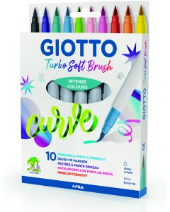 Carioca, varf flexibil (tip pensula), 10 culori/cutie, GIOTTO Turbo Soft Brush - culori intense