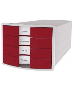 Suport plastic cu 4 sertare pt. documente, HAN Impuls 2.0 - gri deschis - sertare rosii