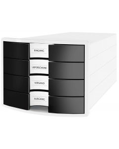 Suport plastic cu 4 sertare pt. documente, HAN Impuls 2.0 - alb - sertare negre